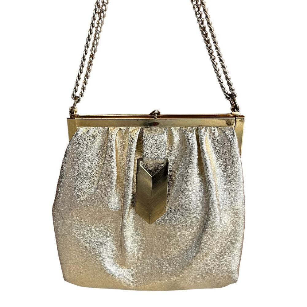 Vintage 70s Metallic Gold Chain Detail Evening Bag